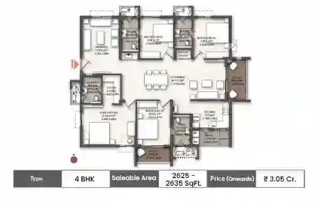 Brigade Enclave 4 BHK floor plan, 2625 sq ft saleable area