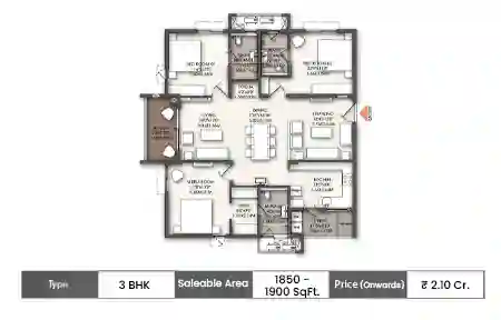 3 BHK 1850 - 1900 SqFt
