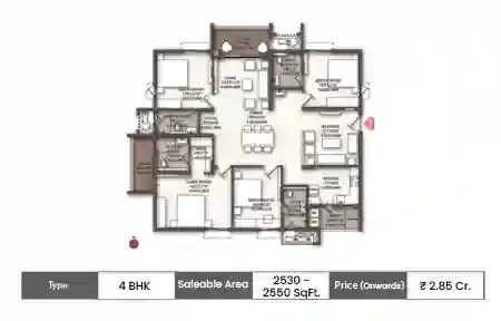 4 BHK 2530 - 2550 SqFt